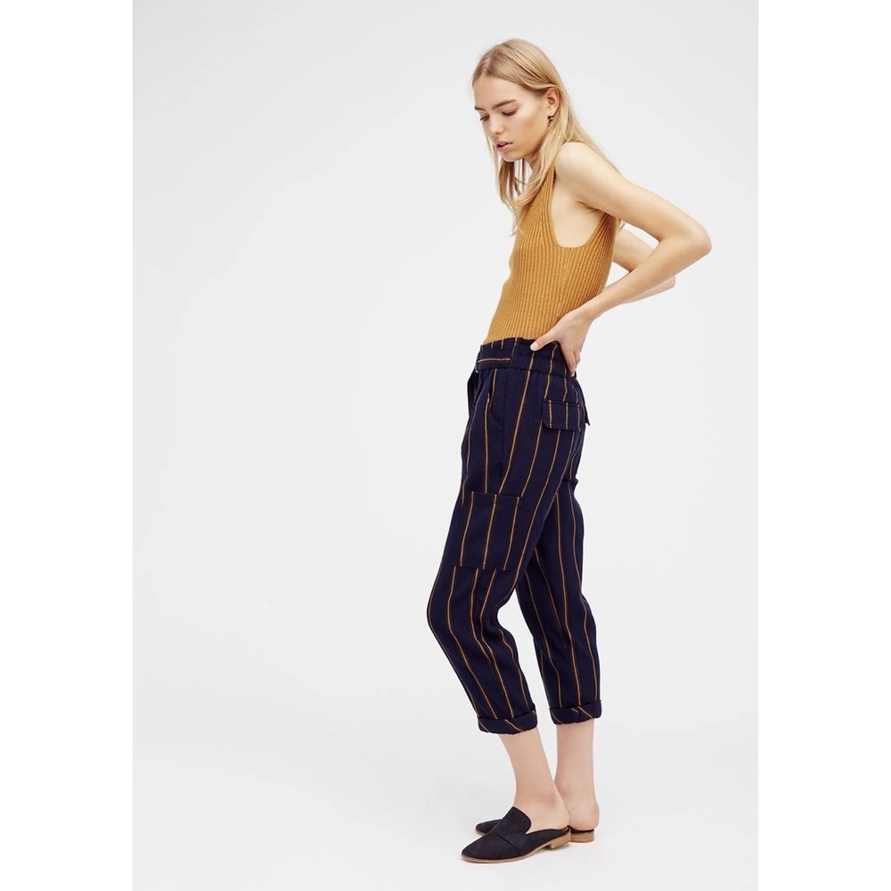 Free People Striped Cargo Pants Womens XS Cropped Paperbag Waist Wool Blend